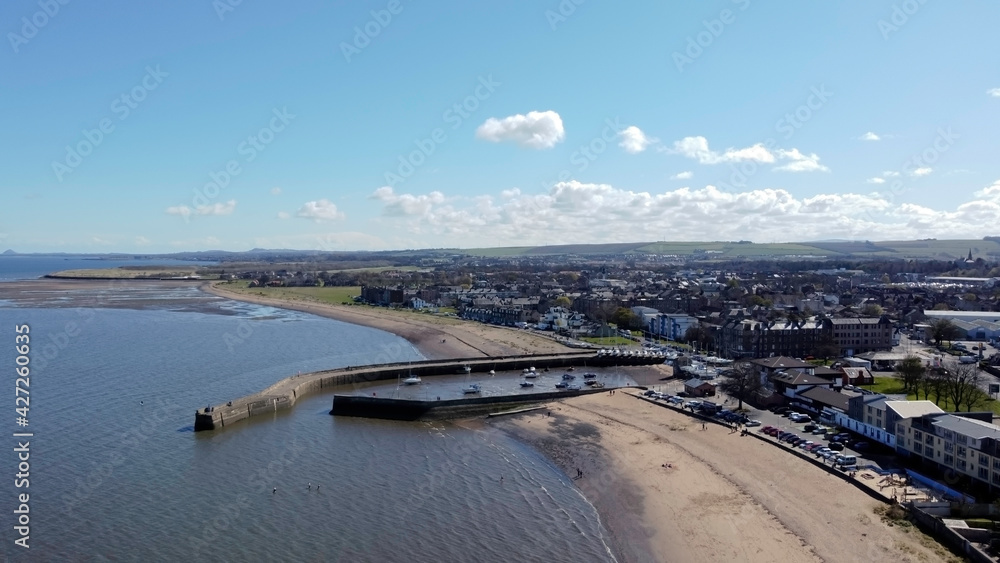 Musselburgh Beach and Fisherrow Harbour aerial view, Musselburgh, Scotland