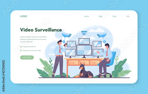 Security guard web banner or landing page. Surveillance and ptrotection