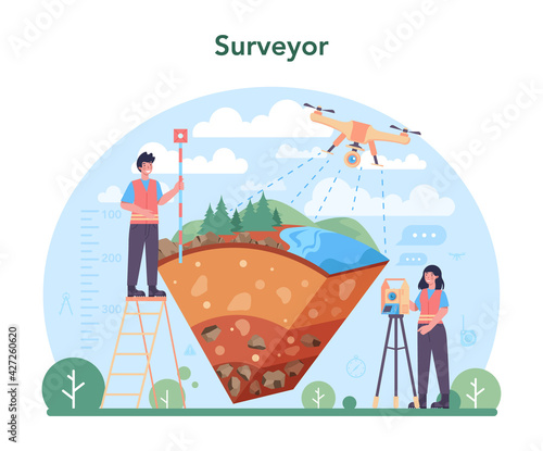 Surveyor concept. Land surveying technology, geodesy science
