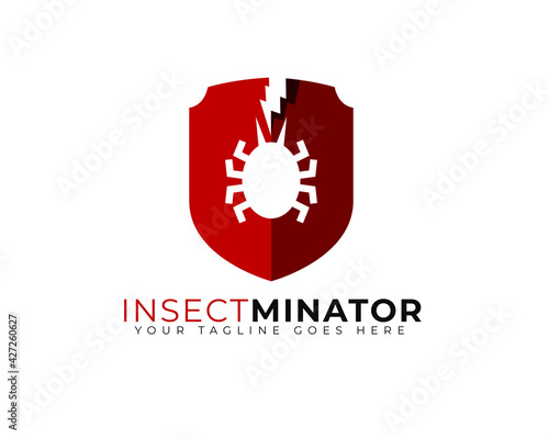 red shiled with image of insect inside
