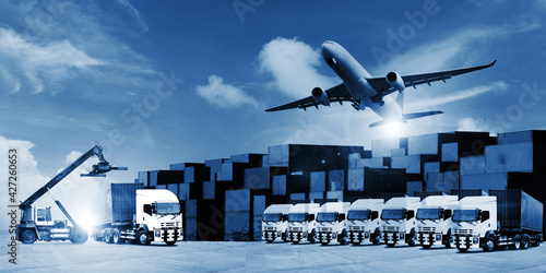 Fototapeta Naklejka Na Ścianę i Meble -  The world logistics  background or transportation Industry or shipping business, Container Cargo  shipment , truck delivery, airplane , import export Concept
