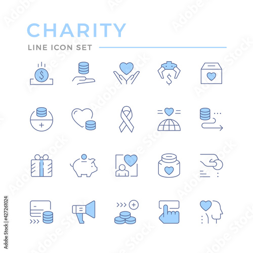 Set color line icons of charity