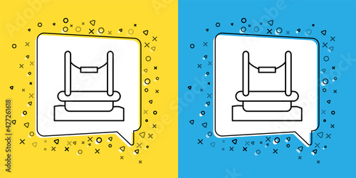 Set line Bungee trampoline attraction with metal ladder icon isolated on yellow and blue background. Vector