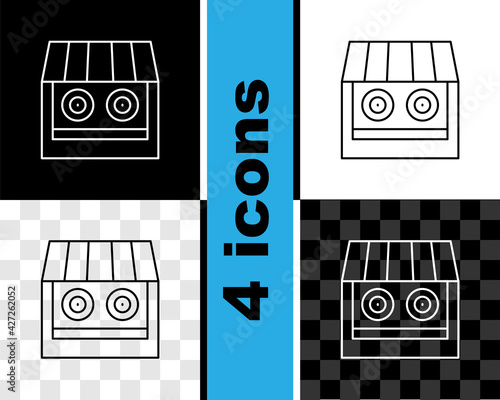 Set line Shooting gallery icon isolated on black and white, transparent background. Shooting range. Vector