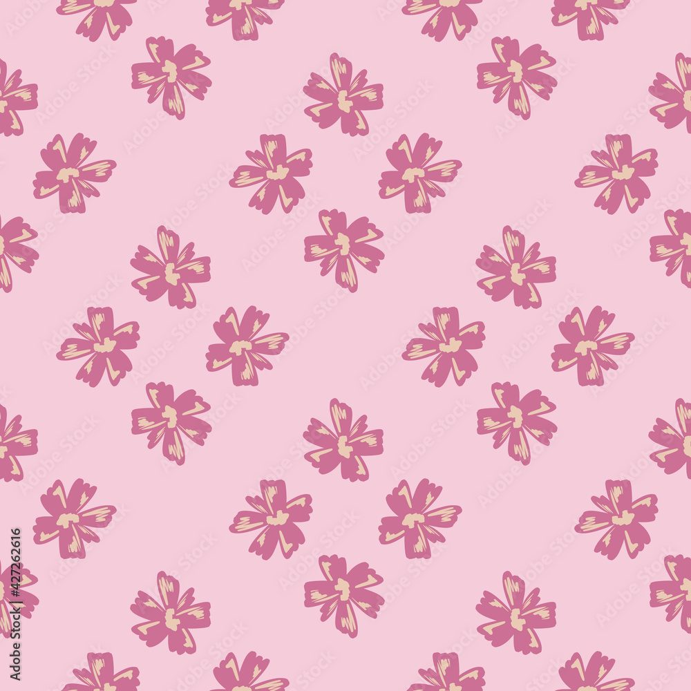 Tender seamless doodle pattern with geometric abstract flower bud ornament. Pink palette artwork. Tender seamless doodle pattern with geometric abstract flower bud ornament. Pink palette artwork.