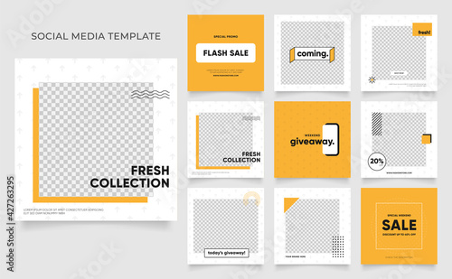 social media template banner blog fashion sale promotion. fully editable instagram and facebook square post frame puzzle organic sale poster. fresh yellow element shape vector background