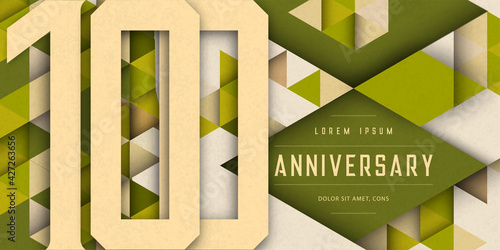 Anniversary celebration logo, 100th birthday vector illustration, with texture background, modern geometric style and colorful polygonal design. 100 Anniversary template design, geometric design