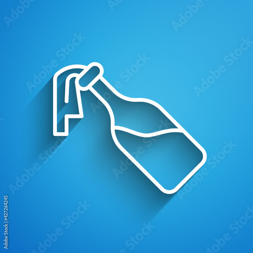 White line Cocktail molotov icon isolated on blue background. Long shadow. Vector