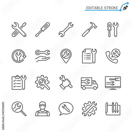 Repair line icons. Editable stroke. Pixel perfect.
