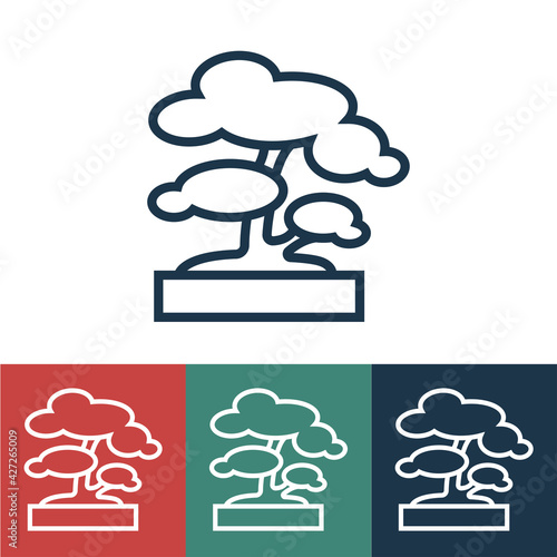 Linear vector icon with bonsai tree
