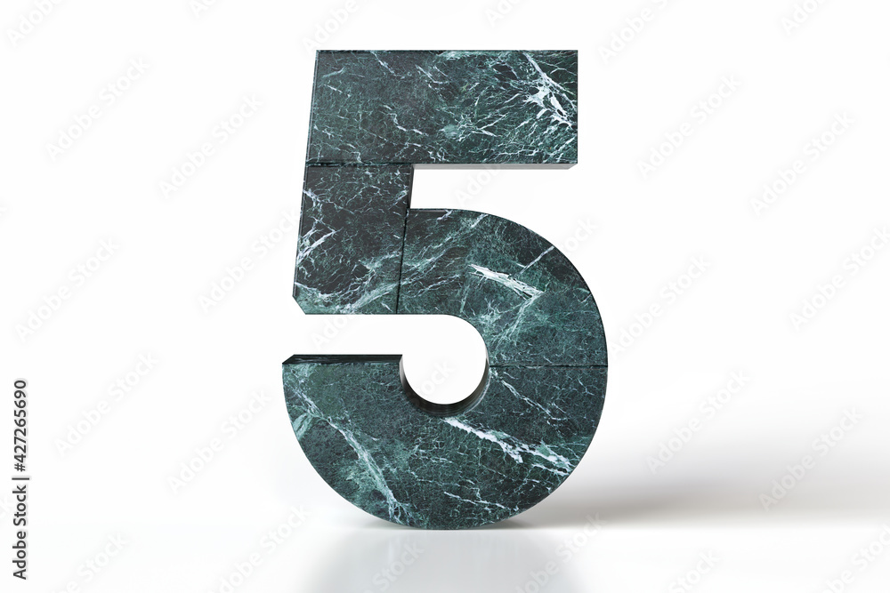 Marble stone font number 5. Architecture and interior design concepts. Tidewater green 2021 trend color. 3D rendering. Marble stone font number 5. Architecture and interior design concepts. Tidewater green 2021 trend color. 3D rendering.