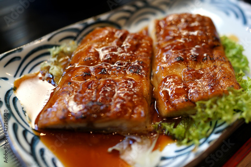 Grilled eel with sweet sauce. Japanese food.