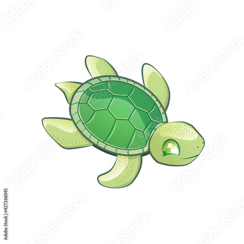Cute Green Turtle Kawaii Illustration