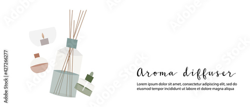 Aromatherapy. Aroma diffuser, essential oil, incense stick. Relaxation, meditation. Vector flat cartoon illustration