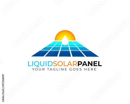 liquid solar panel logo with solar cell and water drops
