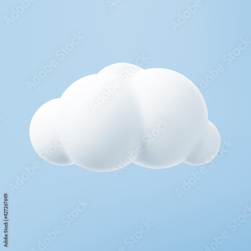 White 3d cloud isolated on a blue background. Render soft round cartoon fluffy cloud icon in the blue sky. 3d geometric shape vector illustration