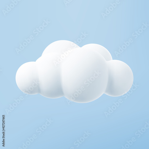 White 3d cloud isolated on a blue background. Render soft round cartoon fluffy cloud icon in the blue sky. 3d geometric shape vector illustration
