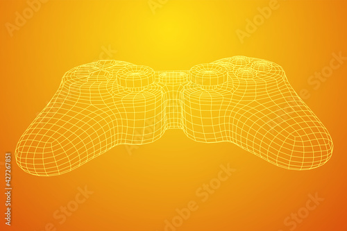 Game controller or gamepad for videogames. Wireframe low poly mesh vector illustration.