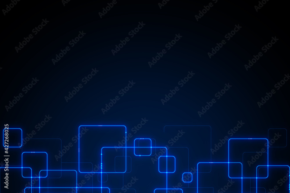 Blue rectangles and squares in the bottom on a dark background with blank space, abstract design in an advertisement, internet ad and promotion concept, 3d rendering, mock up Blue rectangles and squares in the bottom on a dark background with blank space, abstract design in an advertisement, internet ad and promotion concept, 3d rendering, mock up