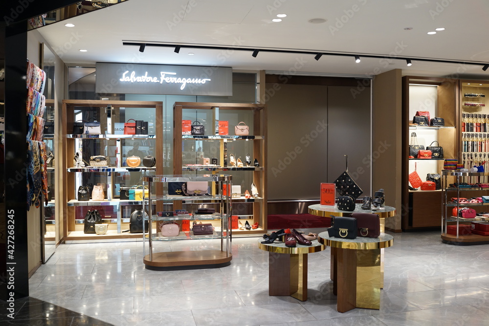 Interior view of Salvatore Ferragamo exclusive store in Changi Airport