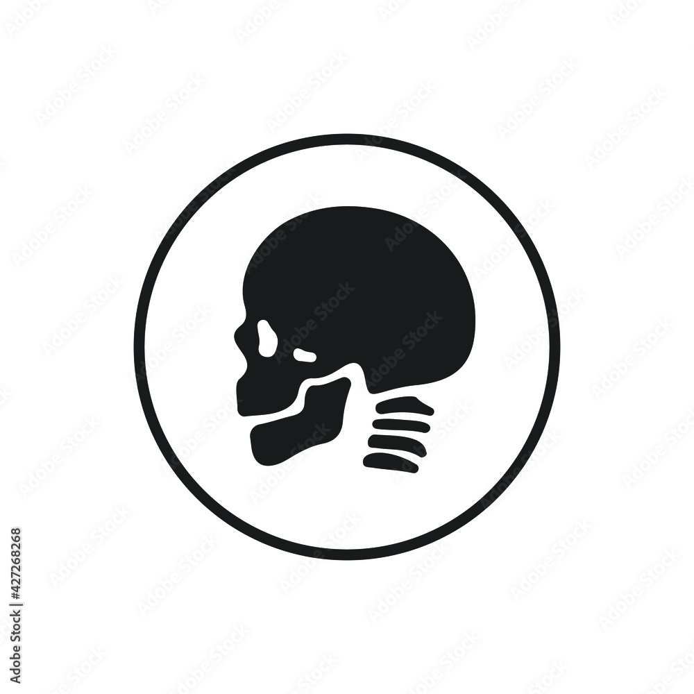 Vector medical illustration of skull and vertebraes. Medical icon isolated on white. Skeletal system. Vector medical illustration of skull and vertebraes. Medical icon isolated on white. Skeletal system.