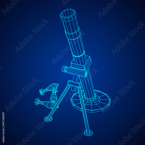 Firearm weapon army mortar and mine. Wireframe low poly mesh vector illustration