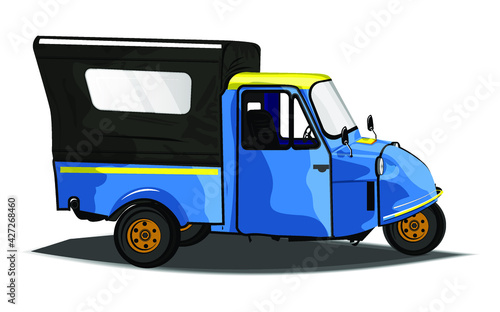 vector image illustration of Indonesian traditional transportation vehicle, namely bemo, three-wheeled motorized vehicle for public transportation
