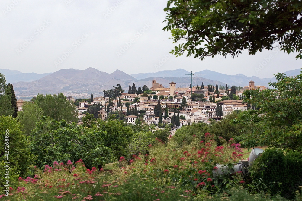 View of Granada old city from tower of Alhambra Palace, Granada, Spain