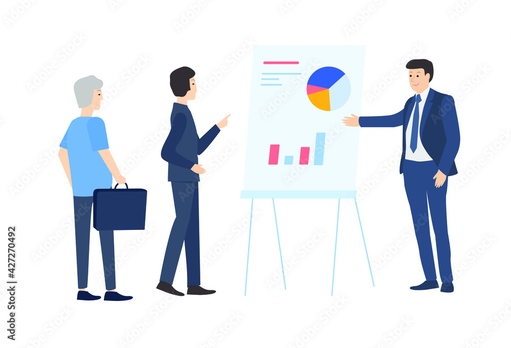 clients ask questions about presentation with charts on whiteboard clients ask questions about presentation with charts on whiteboard