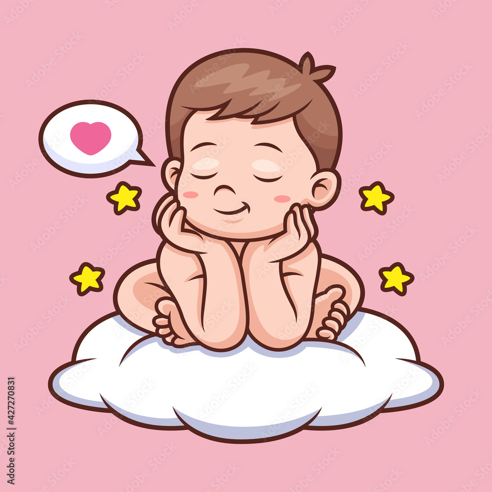 Cute Baby with Cloud Cartoon. Vector Icon Illustration, Isolated on Premium Vector Cute Baby with Cloud Cartoon. Vector Icon Illustration, Isolated on Premium Vector