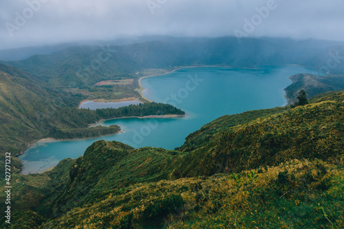 Wonderful view of the Azores. Lake Lagoa de Fogo will enchant the tourist with its mystery and beauty.