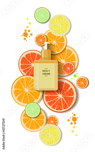 cosmetology and spa concept. citrus cream. vector illustration