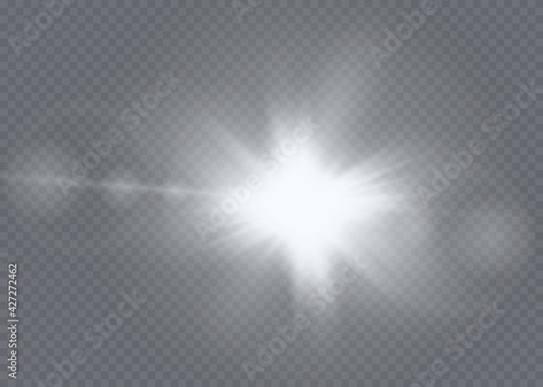 Sunlight translucent special light effect design. Vector blur in radiance light. Isolated sunlight transparent background.