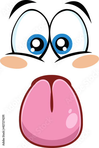 Cartoon Funny Face Stuck Out Tongue. Vector Illustration Isolated On White Background