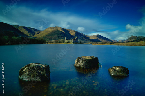 long Exposure of Loch Awe with kilchurn Castle in the Background, located in Argyll and Bute, 