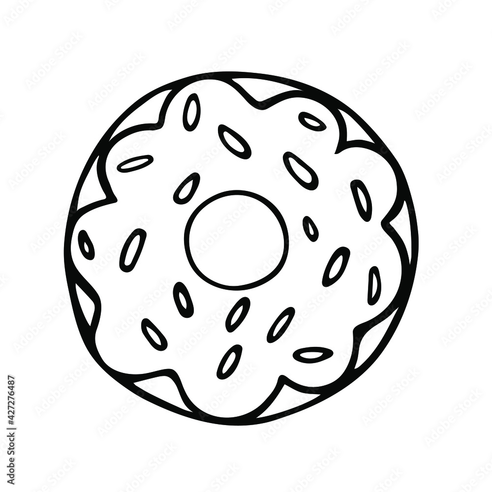Line art black and white donut. Cartoon vector illustration isolated on ...