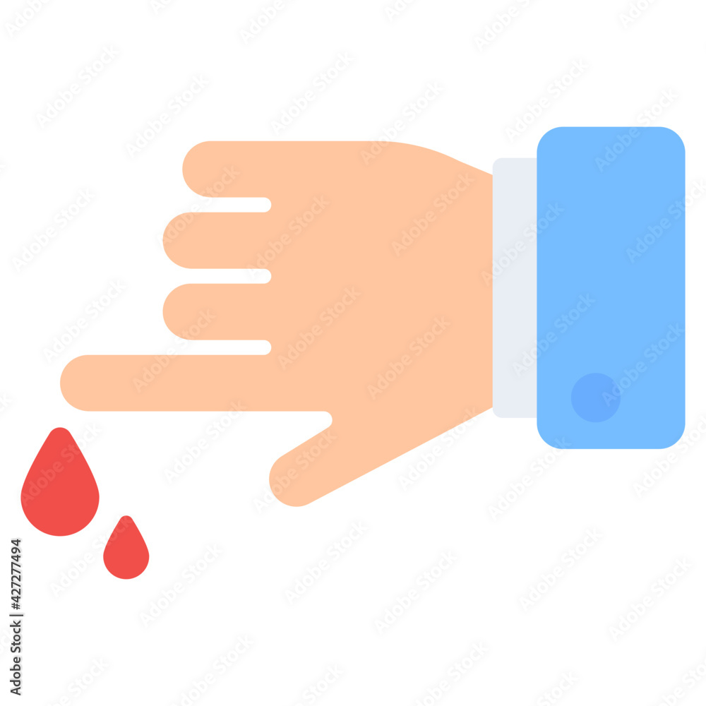 Blood drops with hand showcasing finger cut icon