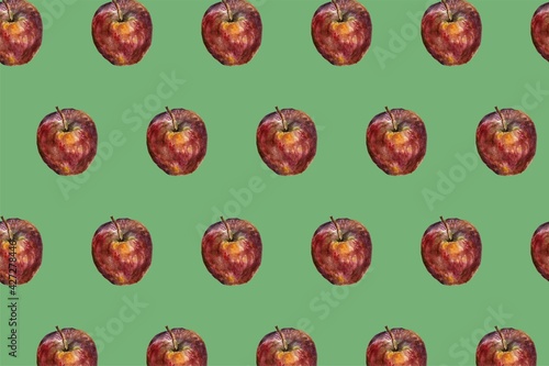 Hand drawn watercolor pattern of apples 