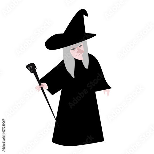 halloween witch with broom Or vector illustration of a witch grandmother