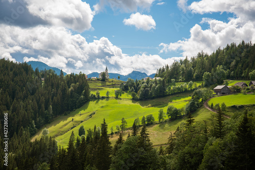 Beautiful summer view of amazing Slovenia nature. Logarska Dolina and Solcava panoramatic road. © Simona