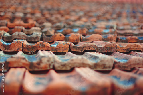 old roof tiles made of natural stone