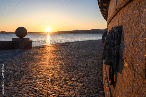 Sunset on Neva River. Saint-Petrsburg, Russia.