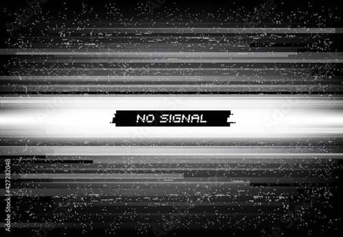 No signal on screen background, glitch mosaic digital noise. Video source failure, digital file corrupted or damaged data, television screen, computer display or monitor connection error