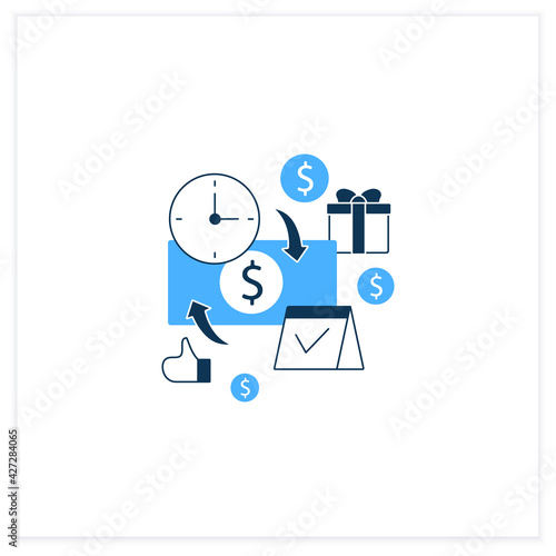 Periodic payment flat icon. Recurring payments. Contribute funds as scheduled. Universal basic income concept. Vector illustration