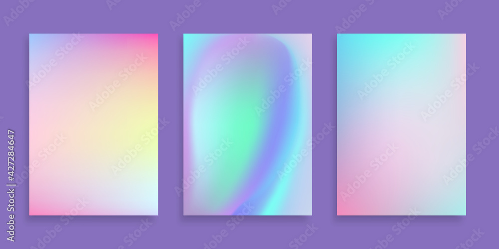 Modern fluid and holographic template set in A4 size for brochure, leaflet, flyer, cover, catalog .Creative neon design. 