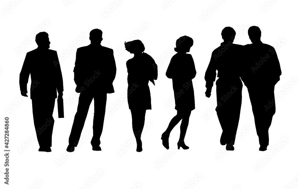 Shillouettes of people They are standing and going. Male and female, friends. Shillouettes of people They are standing and going. Male and female, friends.