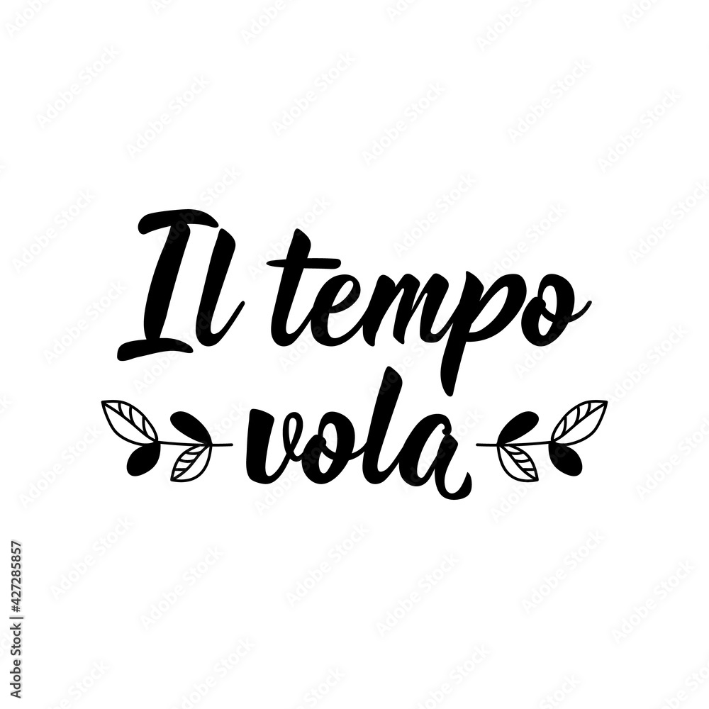 Fototapeta premium Translation from Italian: Time flies. Vector illustration. Lettering. Ink illustration. Il tempo vola