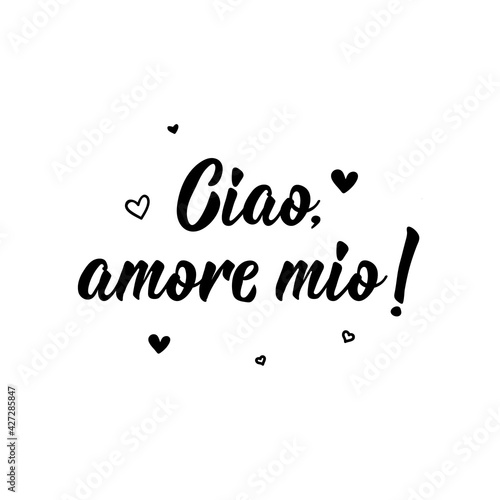 Translation from Italian: Hello my love. Vector illustration. Lettering. Ink illustration. Ciao, amore mio