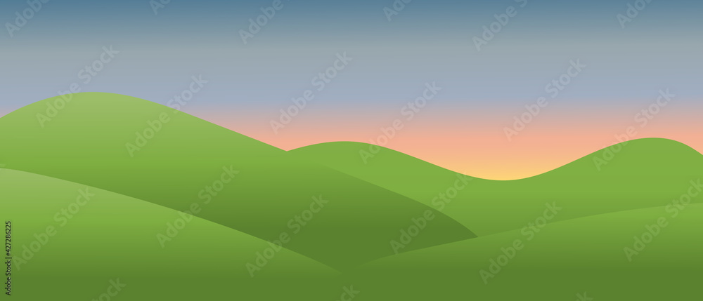 Summer landscape, fields, meadows, hills and a beautiful sky on a summer day. Screensaver for cover or web design, nature of Europe.