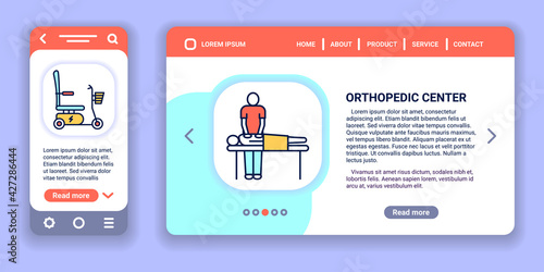 Orthopedic center web banner and mobile app kit. Health care. Outline vector illustration.